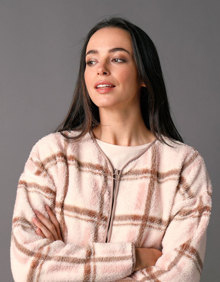 Veste d'intérieur polaire à carreaux zippée  (taupe)