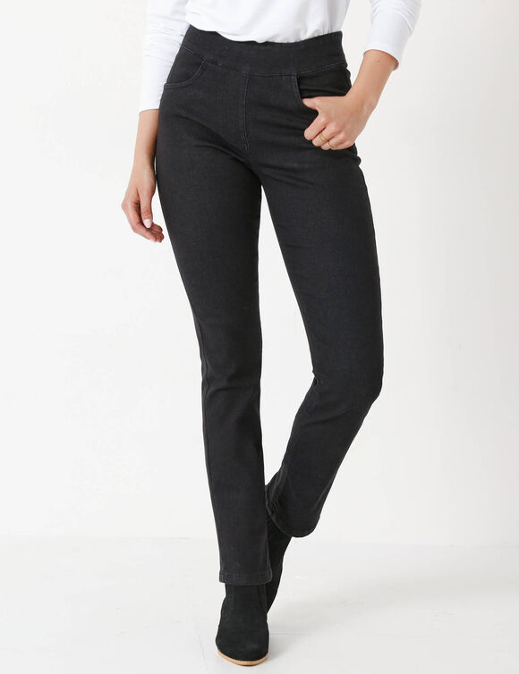 Jegging droit ultra stretch, maille effet jean (black)