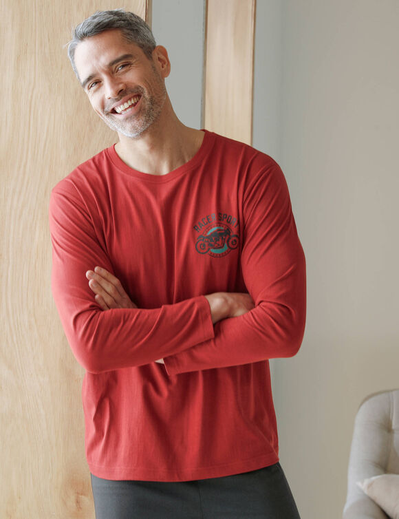 T-shirt pyjama impression poitrine manches longues (rouille)