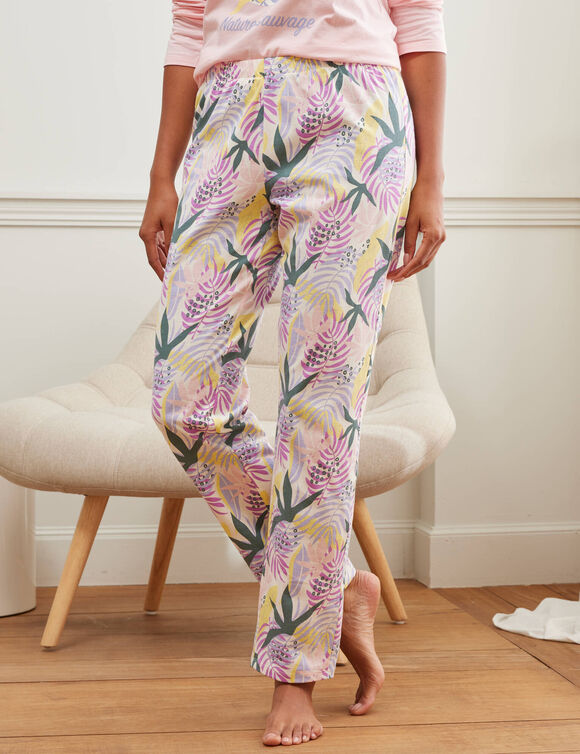 Pantalon imprim&eacute; "Nature Sauvage" (&eacute;cru / parme)