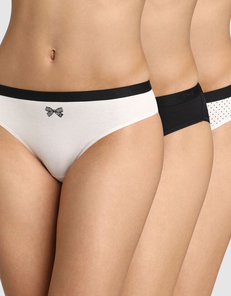 Slip "Les Pockets" coton stretch imprimé et uni - Lot de 3 (noir) Slip "Les Pockets" coton stretch imprimé et uni - Lot de 3 (noir)