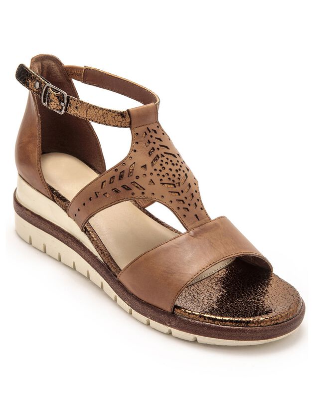 Sandales cuir ajouré pailleté largeur confort - marron (marron)