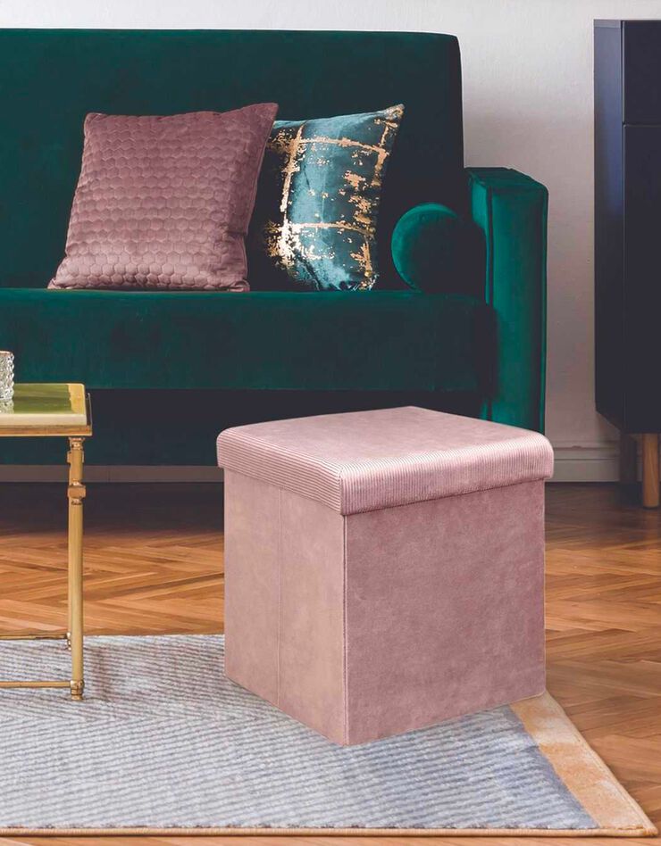 Coffre-pouf pliable - revêtement velours côtelé (rose)