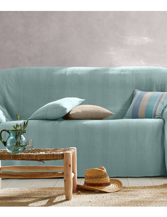   Plaid ou jeté uni coton tissage artisanal (céladon)