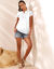 T-shirt col tunisien manches courtes, broderie anglaise (blanc)