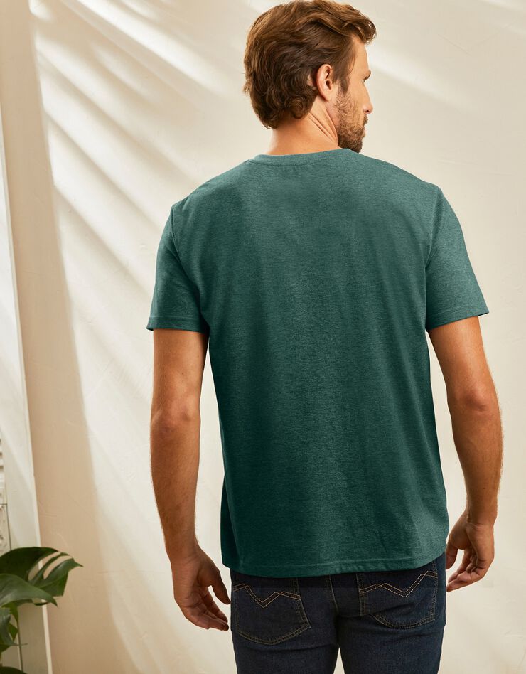 Tee-shirt col V manches courtes (vert chiné)