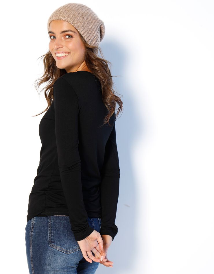 Tee-shirt uni col rond viscose stretch (noir) Tee-shirt uni col rond viscose stretch (noir)