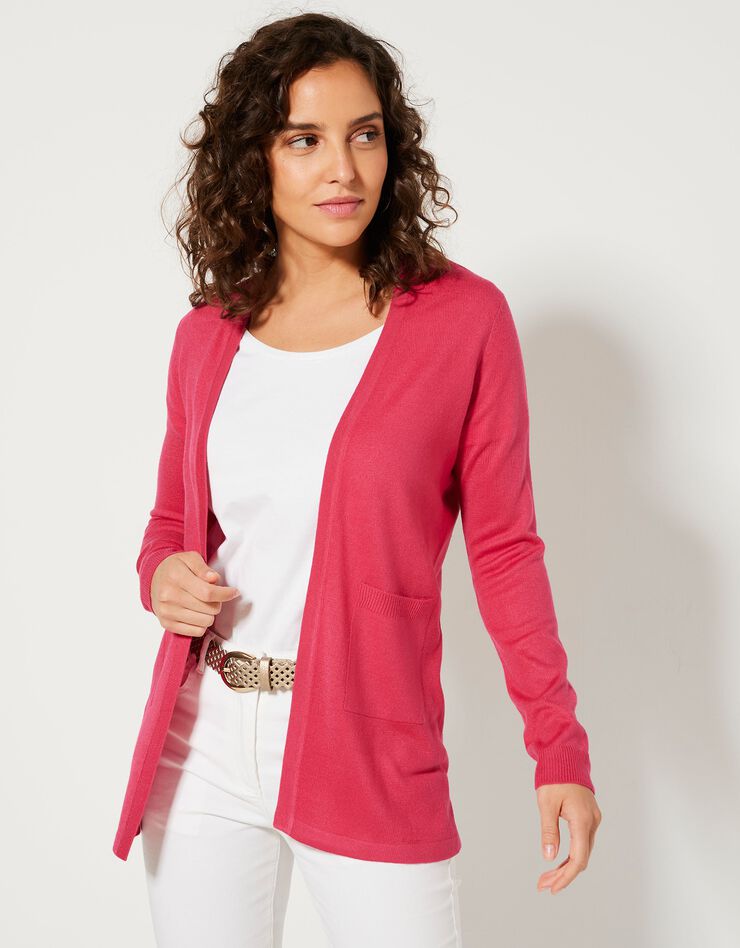 Gilet porter ouvert toucher cachemire (rose fuchsia) Gilet porter ouvert toucher cachemire (rose fuchsia)