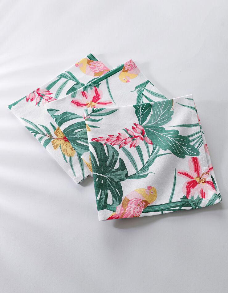 Nappe coton imprimé tropical (blanc / vert)