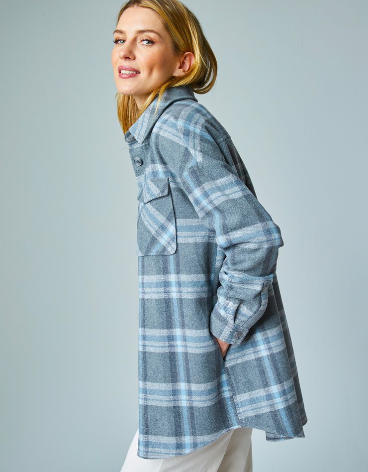 Veste surchemise oversize à carreaux (gris / bleu) Veste surchemise oversize à carreaux (gris / bleu)