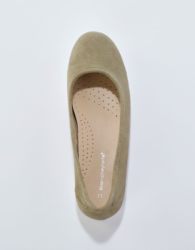 Ballerines croûte de cuir, semelle crantée (vert)