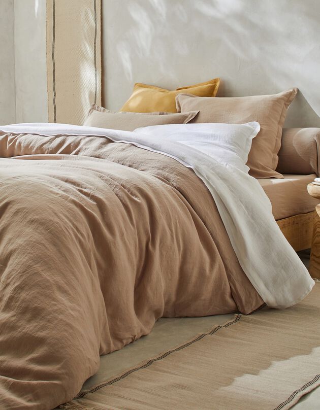 Linge de lit uni lin lavé (beige)
