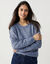 Pull col rond manches blousantes, maille ajour&eacute;e fantaisie (bleu denim)