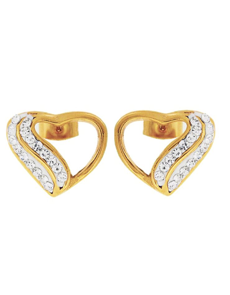 Boucles d'oreilles coeur strass et dorées or fin (doré)