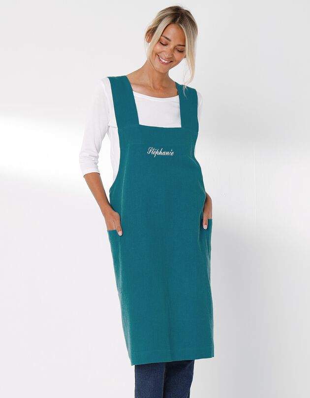 Tablier de cuisine japonais coton et lin uni personnalisable (bleu)