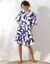 Robe boutonnée imprimée, col tunisien (bleu)