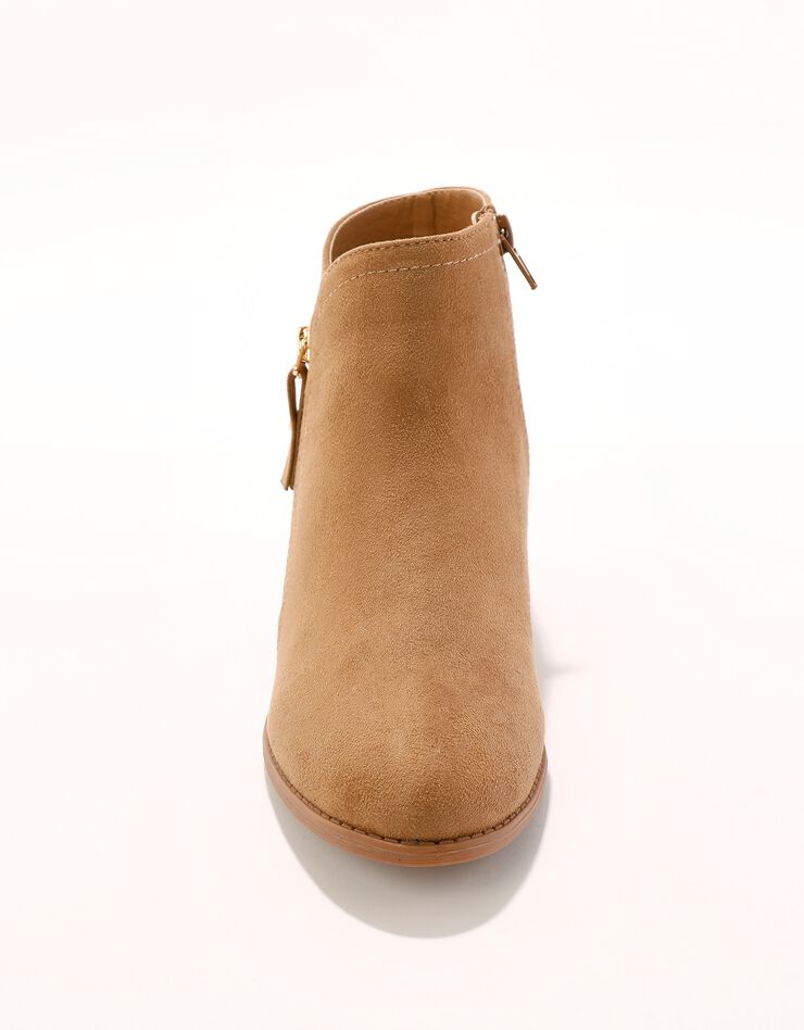 Low-boots zippées à surpiqûres fantaisie effet suédine (beige)