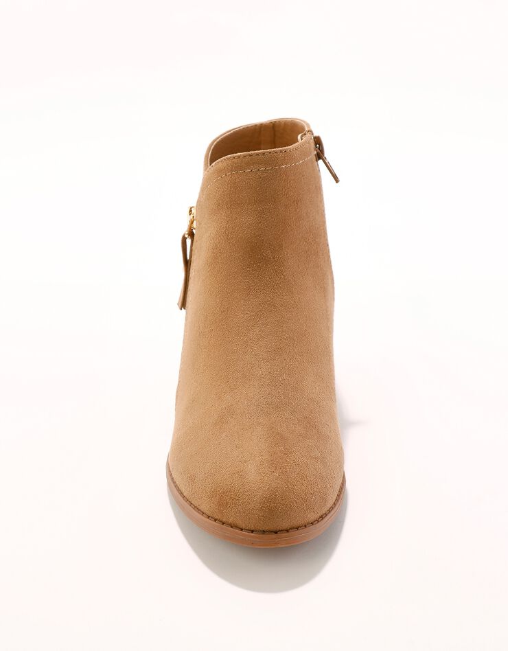Low-boots zippées à surpiqûres fantaisie effet suédine (beige) Low-boots zippées à surpiqûres fantaisie effet suédine (beige)