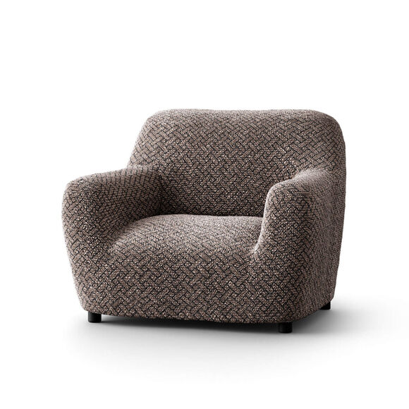 Housse bi-extensible microfibre gaufrée graphique pour fauteuil et canapé (chocolat)