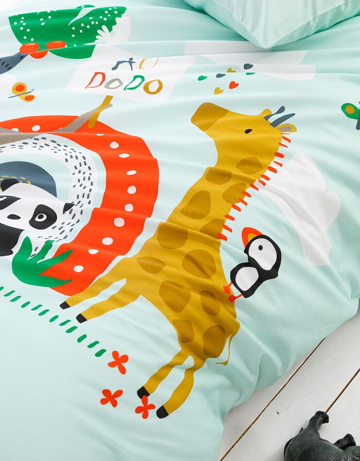 Linge de lit enfant Noé imprimé 1 personne - coton (bleu ciel)