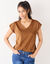 T-shirt col V, maille fantaisie brillante (noisette)
