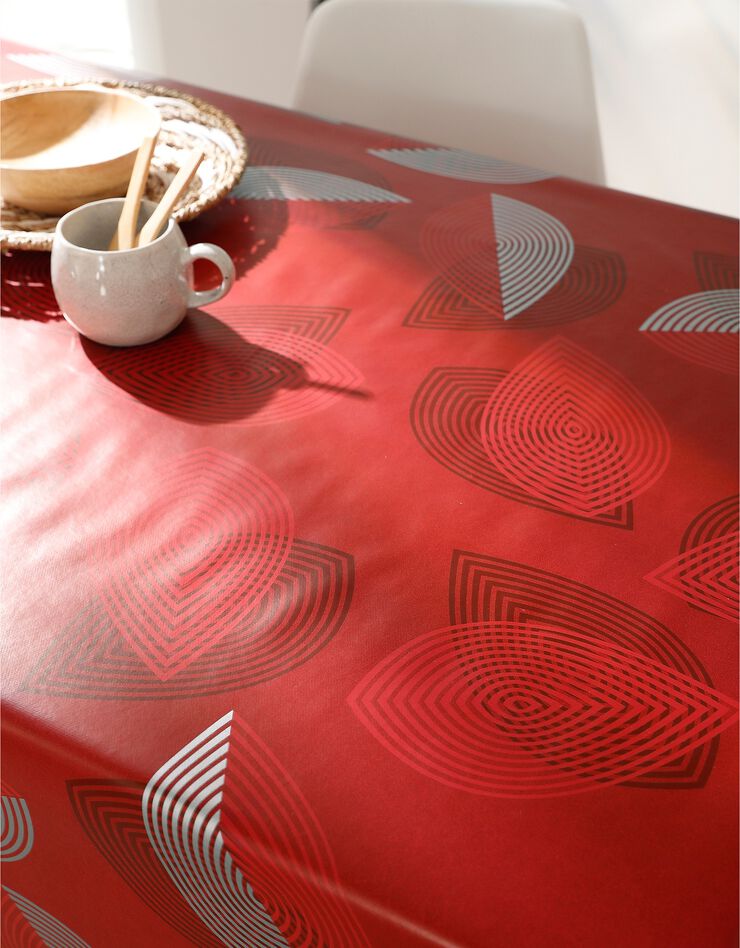 Nappe toile cirée motifs feuilles (rouge)