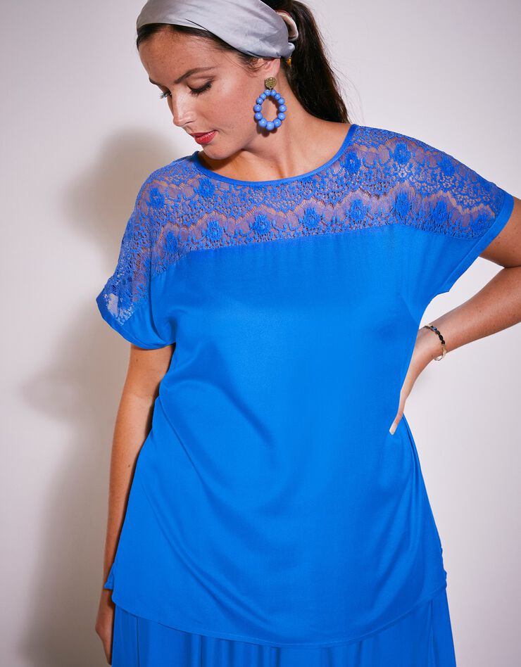 Blouse dentelle manches courtes (bleu) Blouse dentelle manches courtes (bleu)
