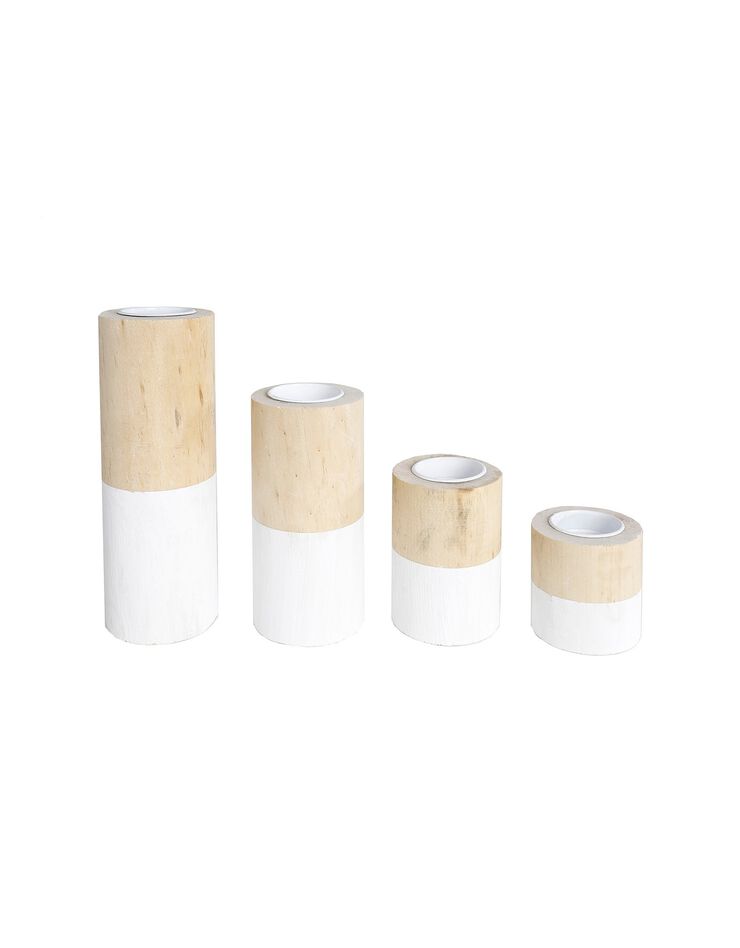 Bougeoirs en bois ronds bicolores - lot de 4 (BOIS/BLANC) Bougeoirs en bois ronds bicolores - lot de 4 (BOIS/BLANC)