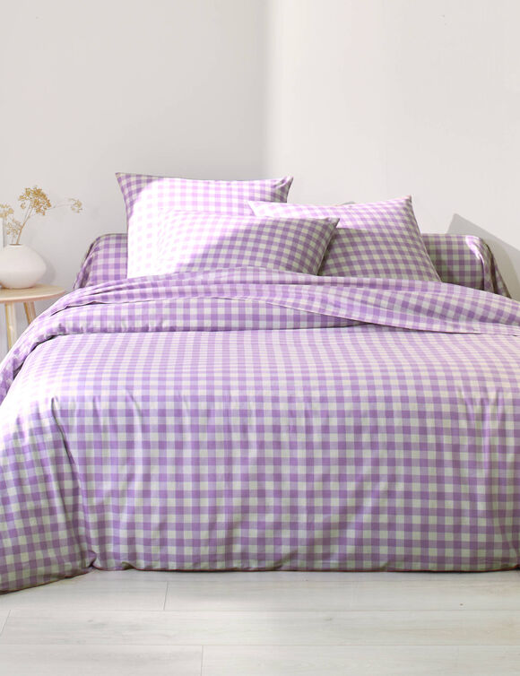 Linge de lit Lou imprim&eacute; carreaux - en coton (parme)