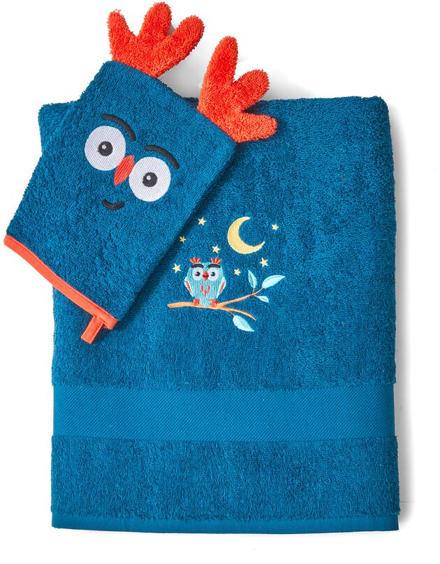 Collection éponge enfant brodée chouki - 380g/m2 (bleu paon)