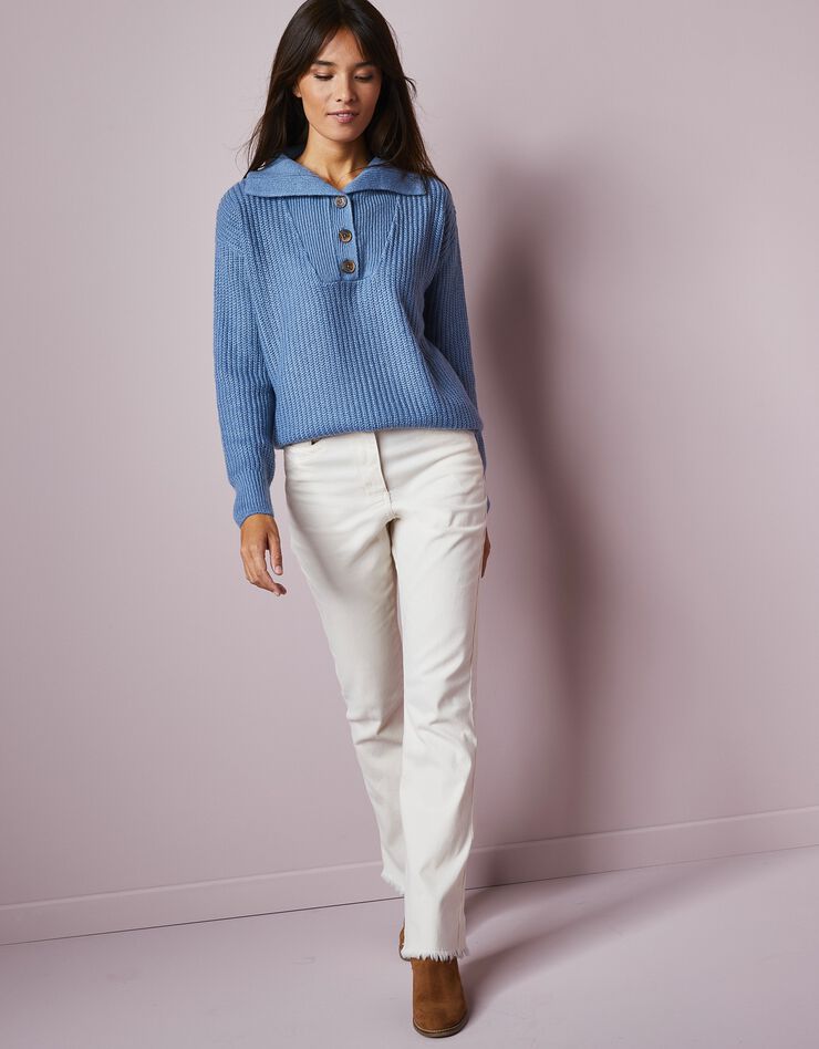 Pull col camionneur boutonné, toucher mohair (bleu grisé) Pull col camionneur boutonné, toucher mohair (bleu grisé)