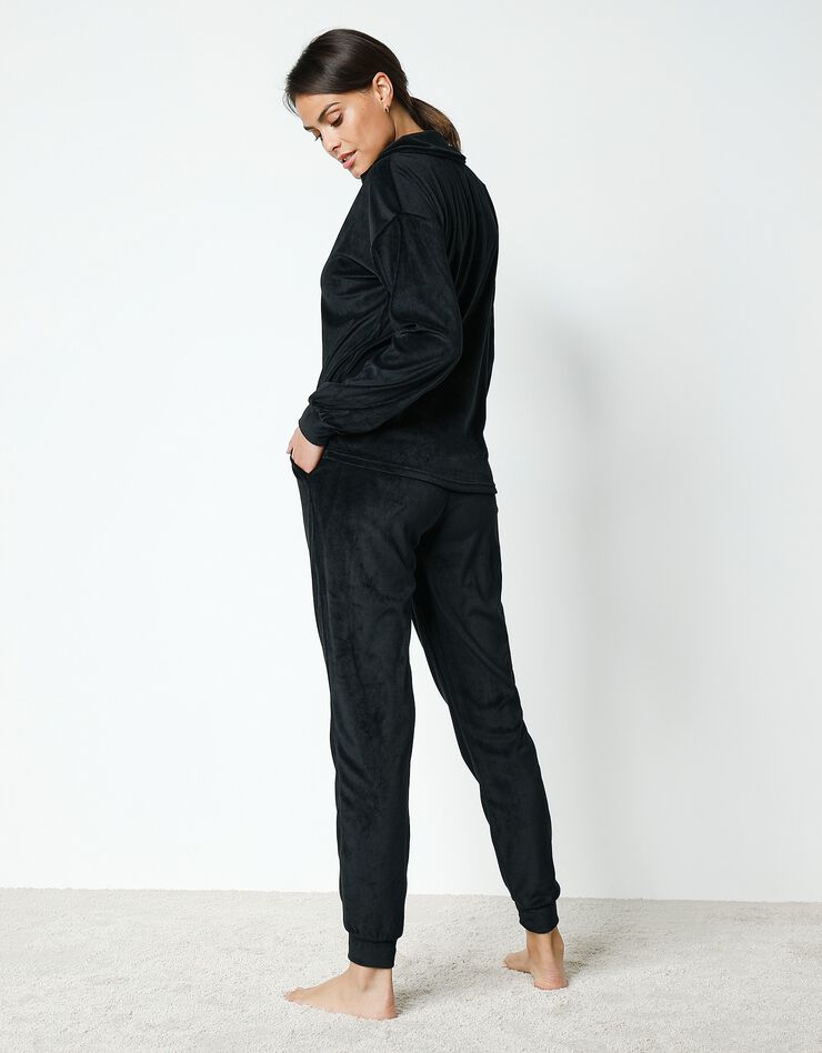 Pyjama velours stretch manches longues col boutonné (noir)