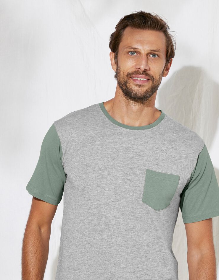 Tee-shirt pyjama bicolore manches courtes (gris / vert) Tee-shirt pyjama bicolore manches courtes (gris / vert)