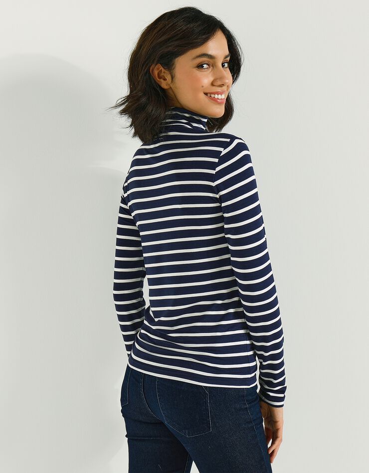 Sous-pull rayé col roulé viscose stretch (marine / écru) Sous-pull rayé col roulé viscose stretch (marine / écru)