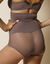 Culotte taille haute maille et tulle gainant (café)