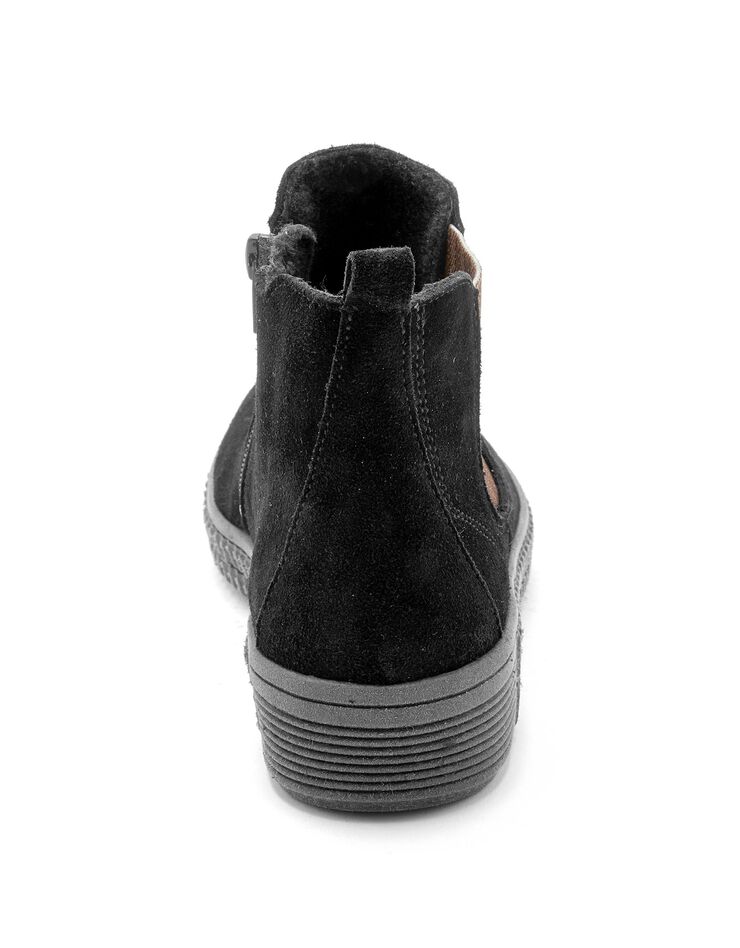 Boots compensées grande largeur en cuir femme - noir (noir)