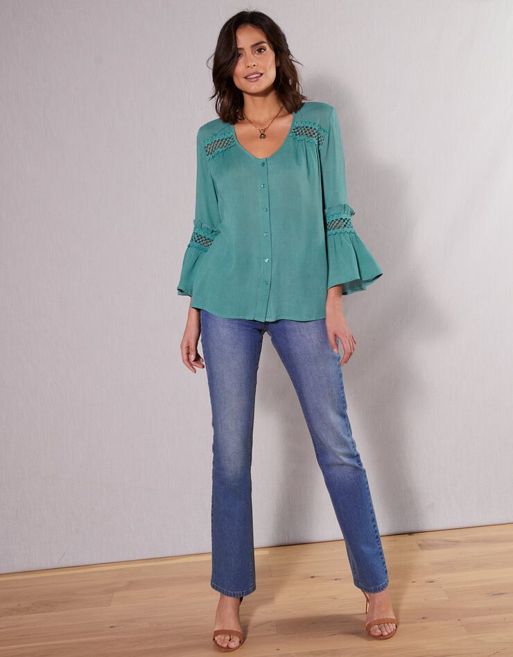 Blouse unie détails macramé (vert grisé) Blouse unie détails macramé (vert grisé)