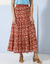 Jupe longue volantée imprimé ikat, crépon (terracotta)