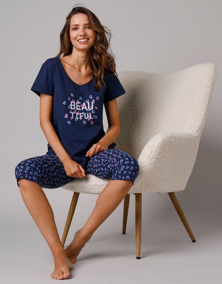 Pantacourt pyjama imprimé "Beautiful" (marine) Pantacourt pyjama imprimé "Beautiful" (marine)