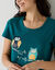 Chemise de nuit longue manches courtes motifs "hiboux" (vert sapin)
