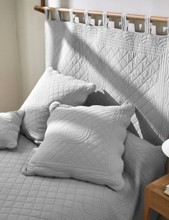 T&ecirc;te de lit unie coton style boutis Cassandre (gris perle)