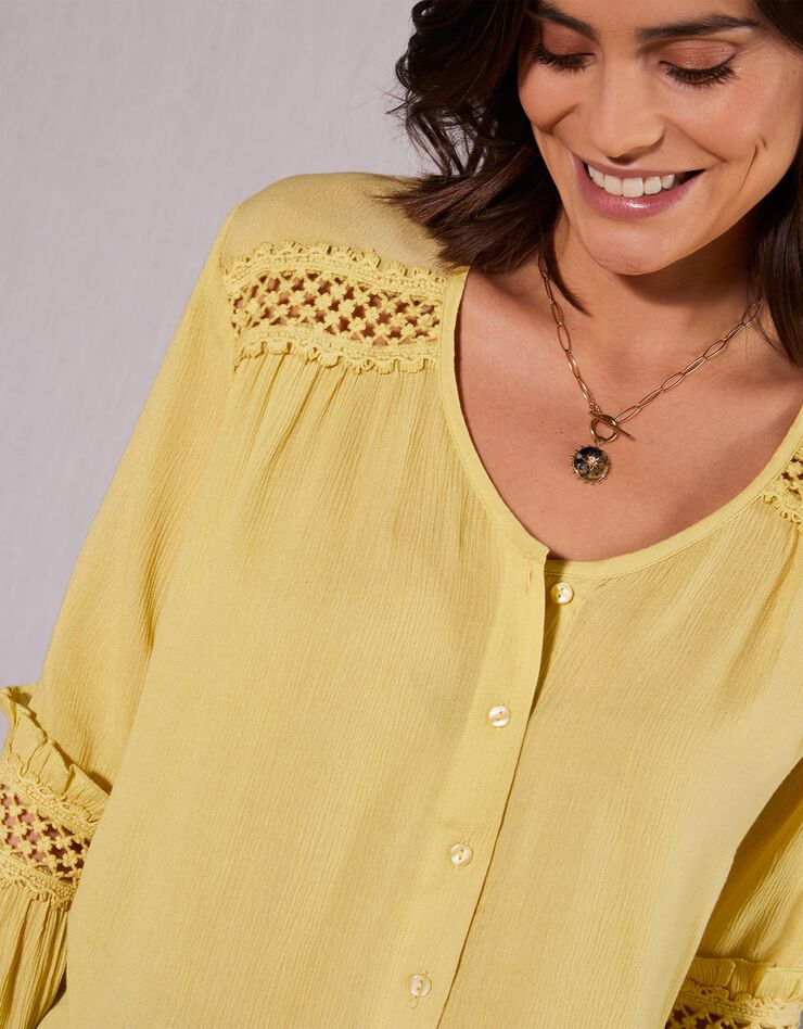 Blouse unie détails macramé (anis) Blouse unie détails macramé (anis)