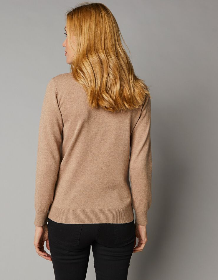 Pull col polo, laine d'agneau (beige chiné) Pull col polo, laine d'agneau (beige chiné)