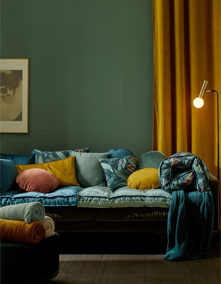 Coussin rond garni en velours (céladon)