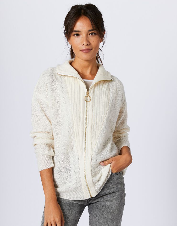 Gilet camionneur zippé maille torsadée (écru) Gilet camionneur zippé maille torsadée (écru)