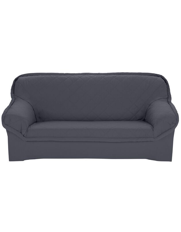 Housse bachette matelassée coton uni fauteuils canapés accoudoirs (gris anthracite)