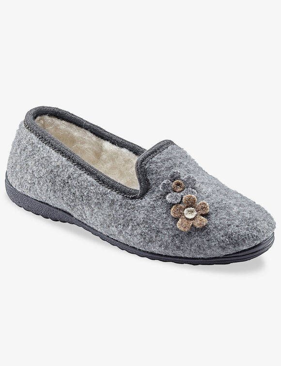 Pantoufles fleurs (gris chiné)