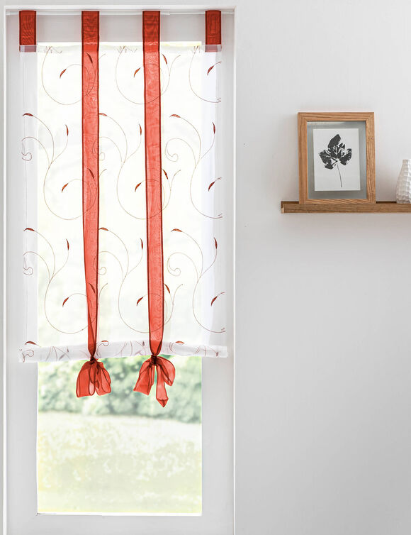 Store fine broderie feuilles (terracotta / blanc)