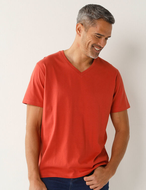 Tee-shirt col V manches courtes - lot de 3 (corail + vert sauge + kaki)