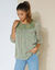Blouse macramé imprimée, voile plumetis (vert olive)